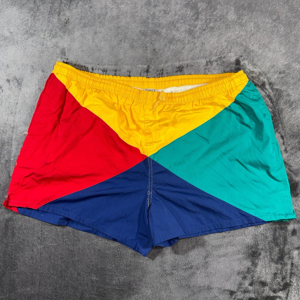 Vintage Trend Basics Color Block Swim Trunks XL Mens Multicolor Mesh Lined 90s